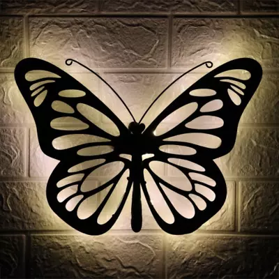 Butterfly Solar Backlit Wall Art - Outdoor Metal Garden Decor With Lighting • £18.99