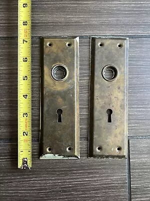 2 Antique Vintage Door Knob Back Plates With Skeleton Key Hole Backplate Salvage • $13