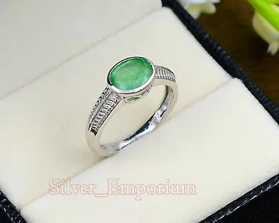 Zambian Emerald Natural 9X7 MM Gemstone 925 Solid Silver Wedding Ring For Women • $83.99