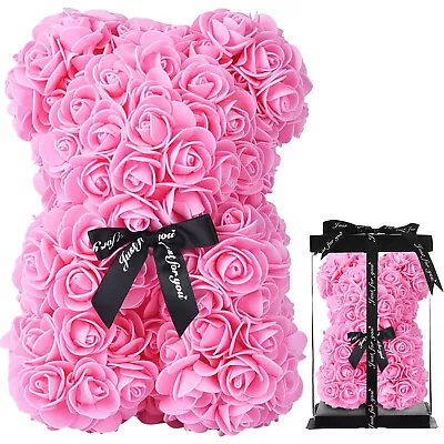 28CM Artificial Rose Teddy Bear Flower Valentines Gift With Box (6 Colours) • £14.99