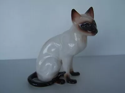 Vintage Siamese Seal Point Cat Figurine 15.5 Cm. High Ceramic Blue Eyes • $45