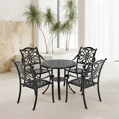 Garden Dining Table Bistro 4Seater Desk And Chairs Set Cast Iron Furniture Patio • £139.95