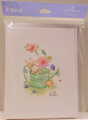 NIP Mary Hamilton 8 Notecards HELLO Bunny Chick Watering Can Flowers 5 X4  Blank • $18.95