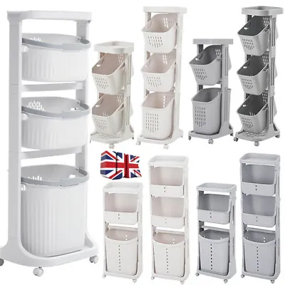 Home Laundry Sorter Cart Hamper Rolling Organizer Clothes Bin Basket On Wheels • £11.94