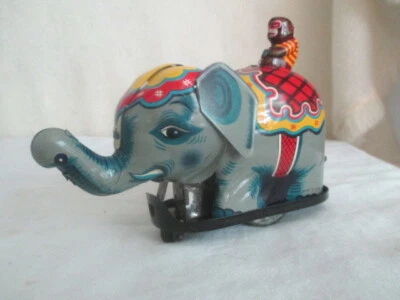 £40.98 • Buy Vintage Wind-Up Tin Toy CIRCUS ELEPHANT W/MONKEY