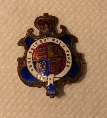 Vintage Knight Of The Garter Pin Honi Soit Qui Maly Pense Pinback Queen Victoria • $30