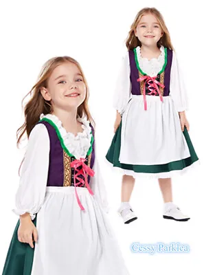 X-F1-3 Kids Deluxe Bavarian Beer Maid Oktoberfest Dirndl German Girls Costume • $37.95