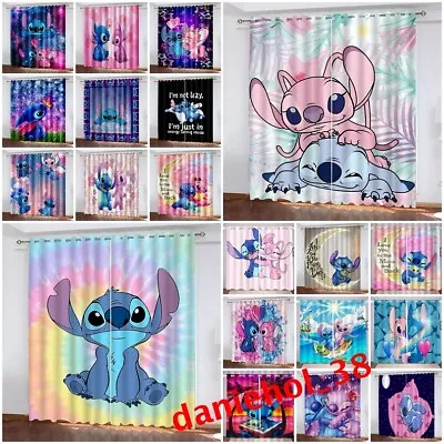 Lilo Stitch Angel Thick Blackout Bedroom Curtains Thermal Ring Top Eyele Drapes • £22.33