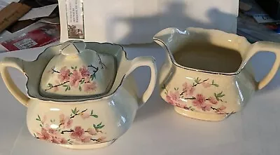 W.S. George Lido Canarytone Peach Blossom Cream And Sugar Set. • $25