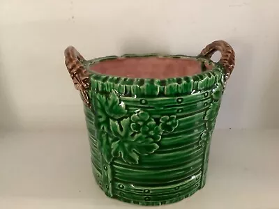 Vintage The Haldon Group Majolica Style Ceramic Basket Planter Bowl Green/Pink • $36.24