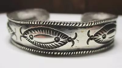 Lovely Vintage Sterling Silver Cuff Bracelet Southwest Stamped Decoration • $107.49