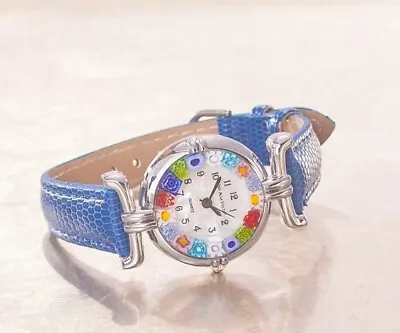 Handcrafted Murano Glass Millefiori Watch With Blue Leather Band • $45