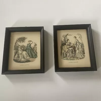 Rare 2 Tiny Antique/Vtge   La Mode Illustree  Framed Paris Fashion Prints • $24.99