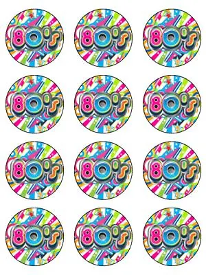 80s The 80's Groovy Edible Toppers Wafer Or Icing Cupcake X 12 Decorations • £4.14