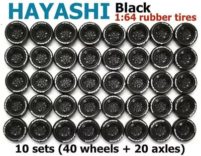 1:64 Rubber Tires - Hayashi Black Rims Fit Hot Wheels Toyota Diecast - 10 Sets • $67.10