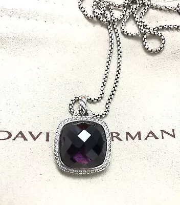 David Yurman Silver Albion 17mm Amethyst & Diamond Pendant Necklace 18  • $235