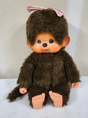 Vintage Large Mattel Monchhichi Blue Eyes Plush Toy Size 18  Pink Bow Monkey • $119.99