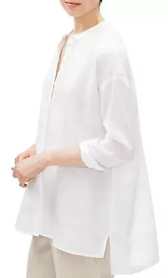 Eileen Fisher NWT Organic Handkerchief Linen Mandarin Collar Shirt WHITE XL 1X • $112