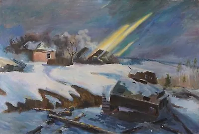 Amazing Original Vintage Russian Painting Ww2 Battle Panzer Propaganda Art Wwii • $391.05