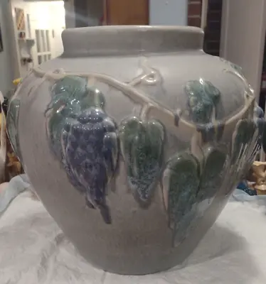 $299.99 • Buy Rare Very Large Zanesville Stoneware Pottery Jar 849 Grape Design No Damage