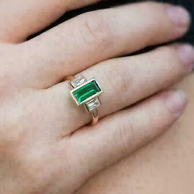 £95 • Buy 1.50Ct Baguette Cut Green Emerald Engagement Ring 14k Rose Gold Over Lab Created