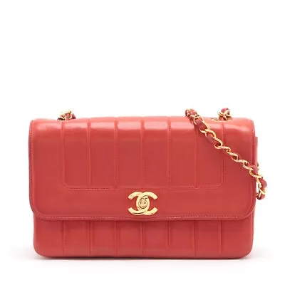 Chanel Mademoiselle Lambskin Single Flap Single Chain Bag Red Gold Metal No. 4 • $1998.42