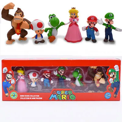 6PCS Super Mario Bros Action Figure Toys Dolls Luigi Yoshi Mushroom Kids Gifts • £7.66