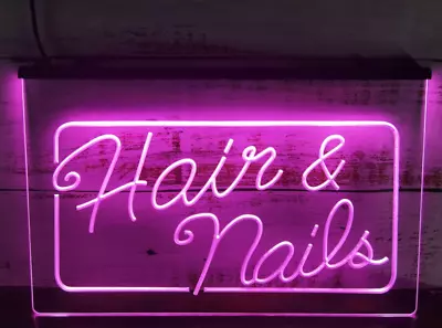 New LED Neon Hair And Nails Sign Light Up Beauty Salon Advertise Gift 3D Decor • $23.79