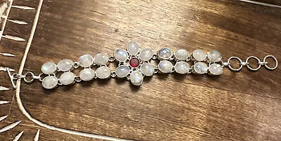 Beautiful Sterling Silver 925 Genuine Moonstone Flower Gemstone Bracelet • $52