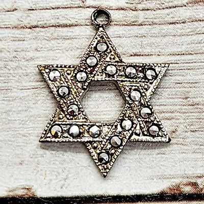 Vintage Sterling Silver Marcasite Jewish Star Of David Religious Charm Pendant • $25