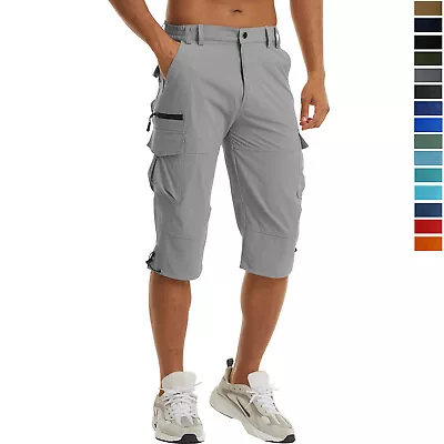 Mens Casual Work Cargo Shorts Quick Dry Outdoor Hiking 7 Pocket 3/4 Capri Shorts • $32.98