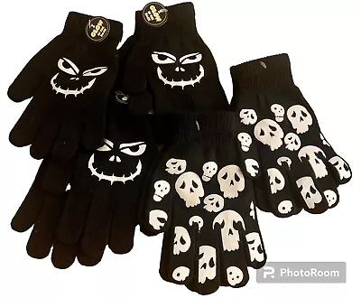 5 Pairs Black Stretch Gloves Glow-in-the-dark Skulls Monster Creep Smiling Face • $9.60