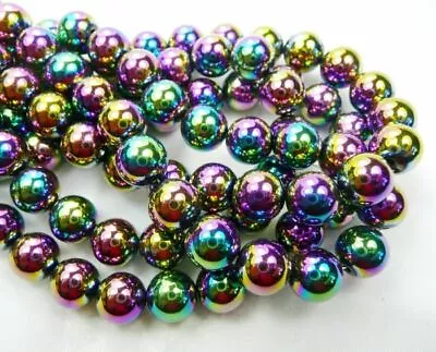 15-15.5''Silver Gold Blue Purple Hematite Round&faceted 4-12mm Gemstone Beads • £4.49