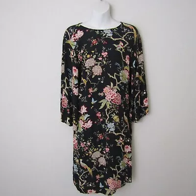 H&M GP&J Baker Tunic Dress 10 Black Floral Bird Flare Sleeves • $19.99