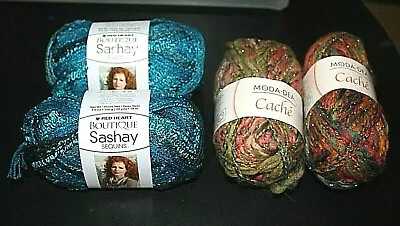 Moda Dea Wool Yarn Lot Red Heart Sashay Sequins Blue 4 Skeins   -YARN ^ • $19.99