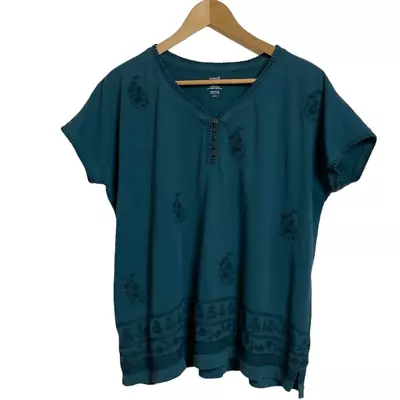 PURE JILL Embroidered Relaxed Fit Cotton Shirt Top • $18