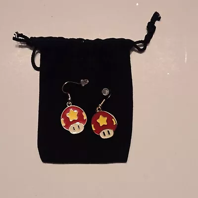 Super Mario Toad Earring Red Mushroom Earring Dangle With Black Pouch • $11.99