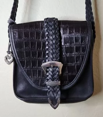 Brighton Black Leather Crossbody Bag Purse Crocodile Print • $35