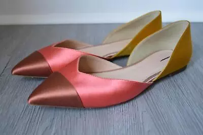 JCrew Sadie Loafers Flats Color Block Satin Shoes 6.5 F5527 Autumn Coral DEFECTS • $42