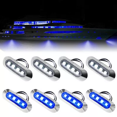 8Pcs Marine Boat 4 LED Lamp Cabin Deck Courtesy Stern Transom Lights Blue White • $18.98