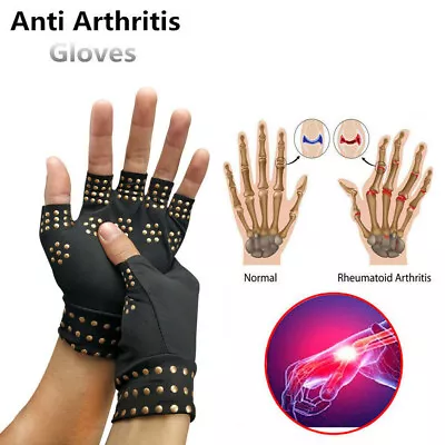 2X Arthritis Gloves Fingerless Copper Compression Wrist Hand Support Pain Relief • $9.98