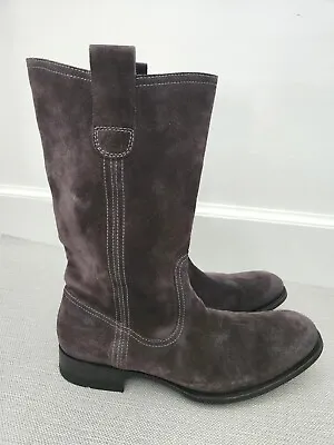 NDC Size 43.5 Charcoal Gray Leather Boots Handmade Slouchy Mid Calf Moto Biker • $154.99