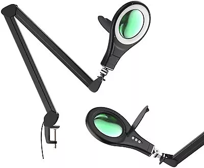 LED Magnifying Glass Desk Lamp W/ Swivel Arm & Clamp 2.25x Magnification Black • $39.99