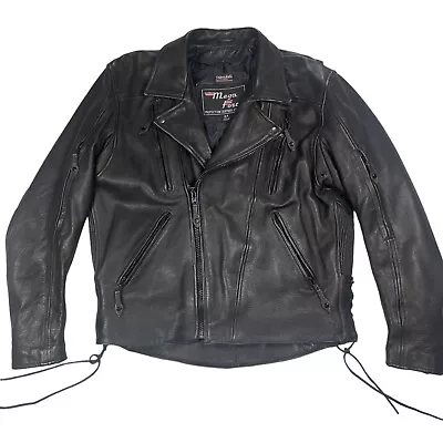 Mega Force Vented Black Leather Motorcycle Jacket Mens Sz 44 Thinsulate Liner • $79.99