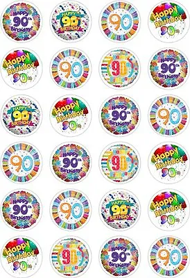 24 90th Birthday Premium Cupcake Cake Toppers Edible Rice Wafer Paper Decoration • £2.99