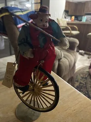 VTG 70's Clown Riding Unicycle Victoria Impex Corp Metal Base Circus Decor Red • $28