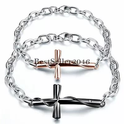 Faith Cross Men Women Couple Chain Bracelet Religious Stainless Steel Jewelry • $9.99