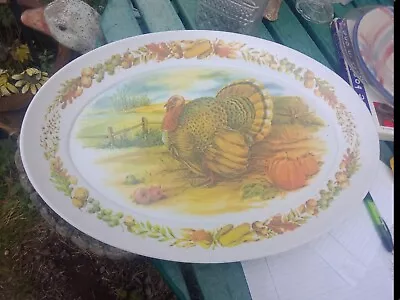 Brookpark Large Serving Platter Holiday Turkey Melmac Melamine Thanksgiving USA • $24.99