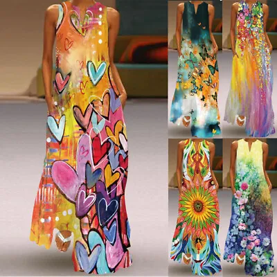 £12.73 • Buy Plus Size UK Womens Holiday Print Maxi Dress Summer Beach VestSundress Kaftan
