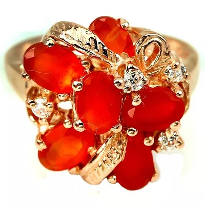 Natural Orange Fire Opal & White Cz Sterling 925 Silver Ring Size 6.75 • $9.99